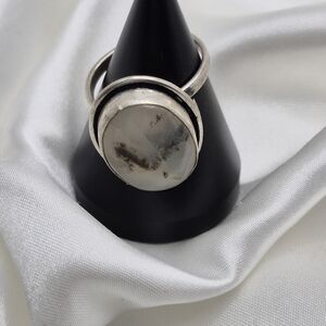 Natural Dendritic Agate Sterling Silver Ring. Size 8 But It Is Adjustable